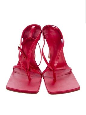 Bottega Venetta Red Strappy Square-Toe Heeled Sandals
